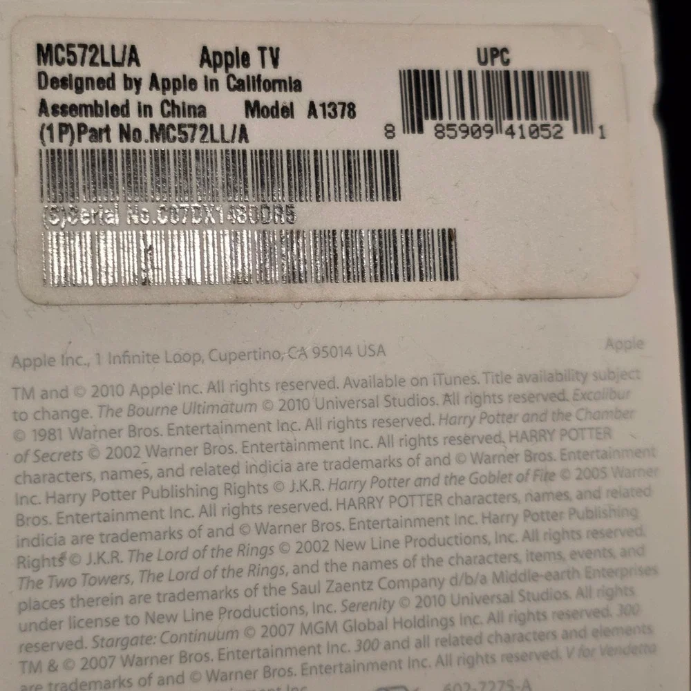 Apple TV Media Streamer with Box 2nd Generation A1378 MC572LL/A Black 720p HD